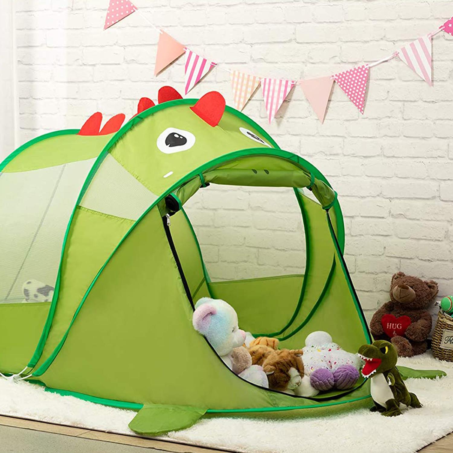 Tienda de campaña infantil Dinosaurio. 182x96cm. Juego al aire libre, plegable. Pop-up.