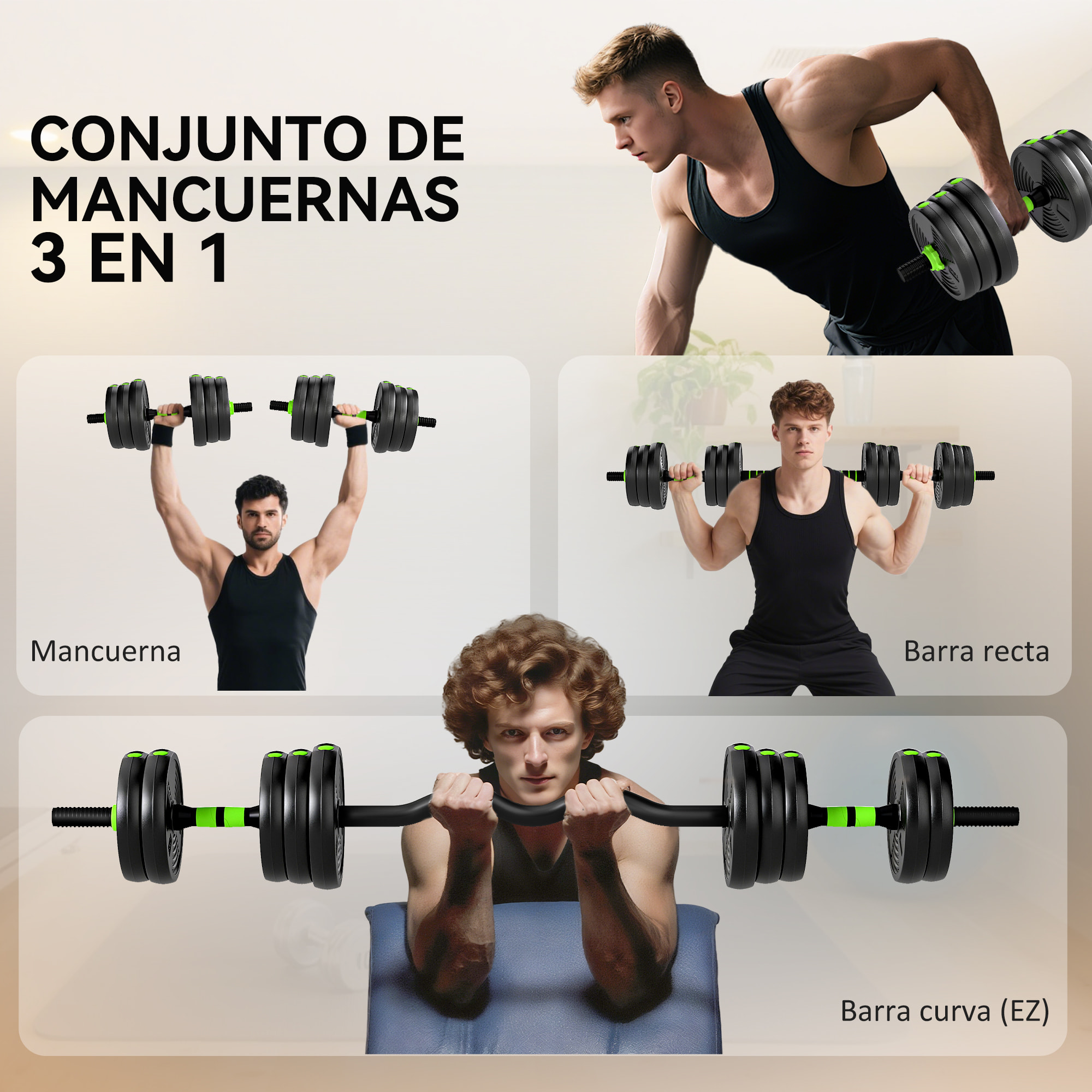 Juego de Mancuernas Ajustables 3 en 1 20kg, Juego de Pesas con Barra de Conexión y Mango Antideslizante, Pesas y Mancuernas para Hombres y Mujeres, Ejercicio de Fitness, Casa Gimnasio