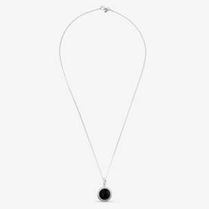 Collana in Argento 925 con Pendente Tondo in Spinello Nero e Cubic Zirconia