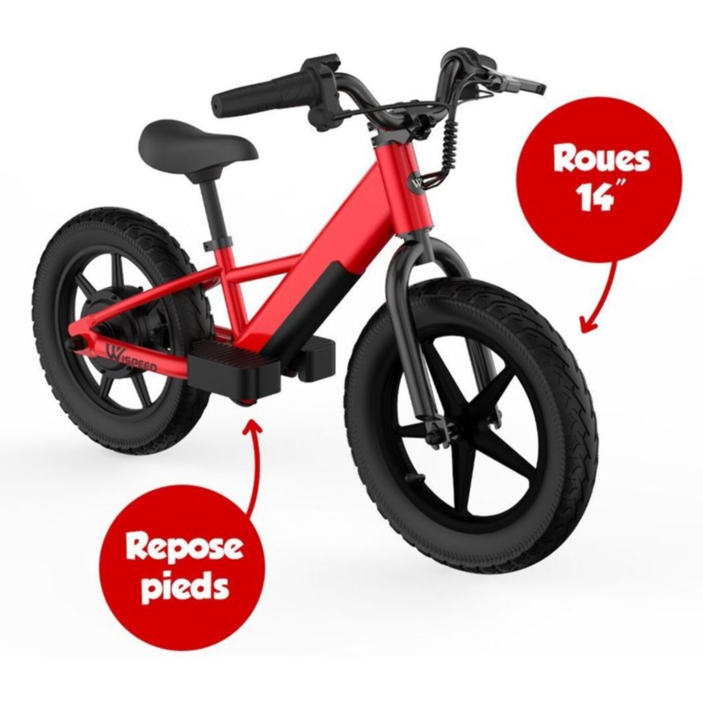 Draisienne enfant WISPEED WIKIDS rouge 14' 100W