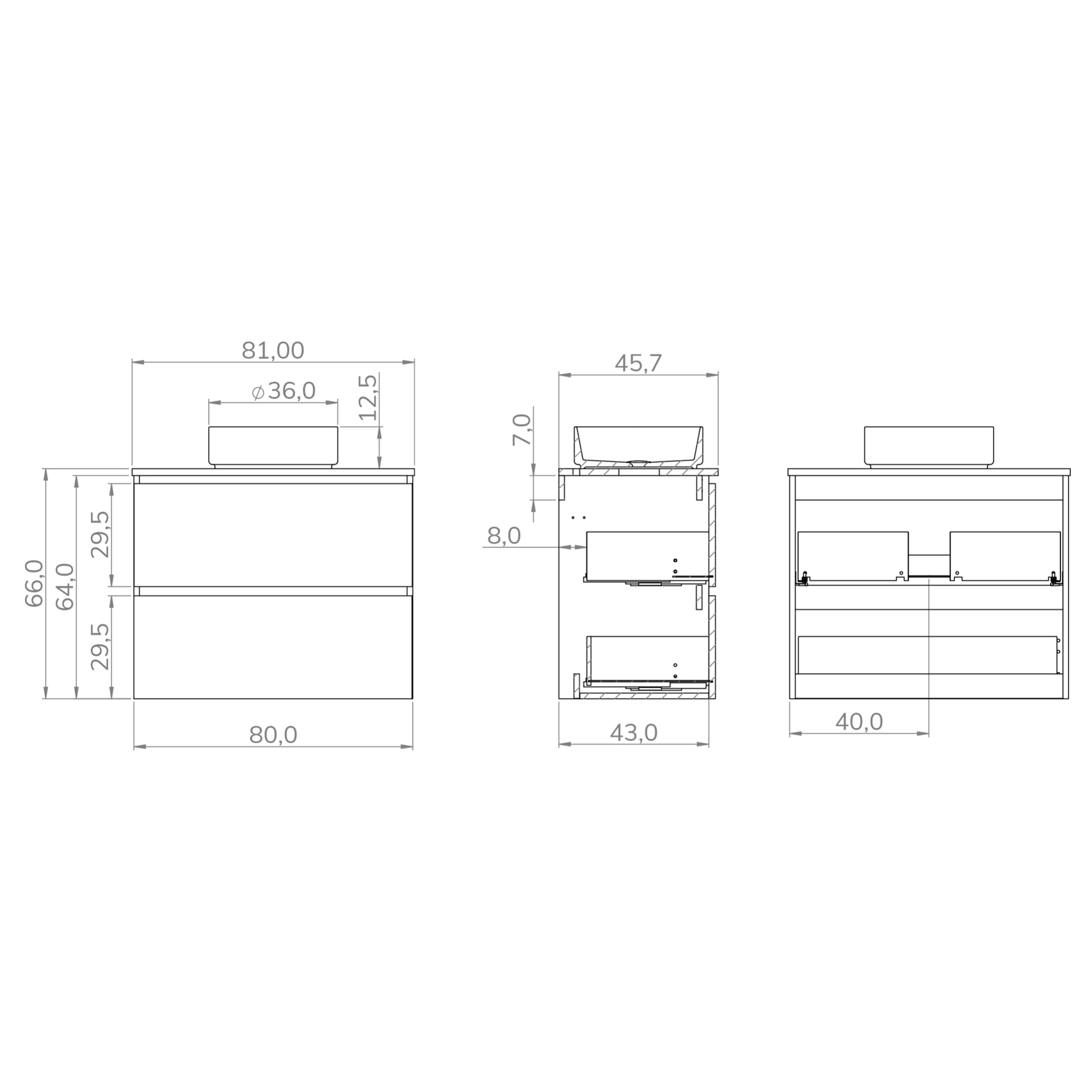 Conjunto de Baño Gloom | Mueble de Baño Suspendido | 80 cm Nature| Dos Cajones | Lavabo sobre Encimera | Mueble Montado | Alday