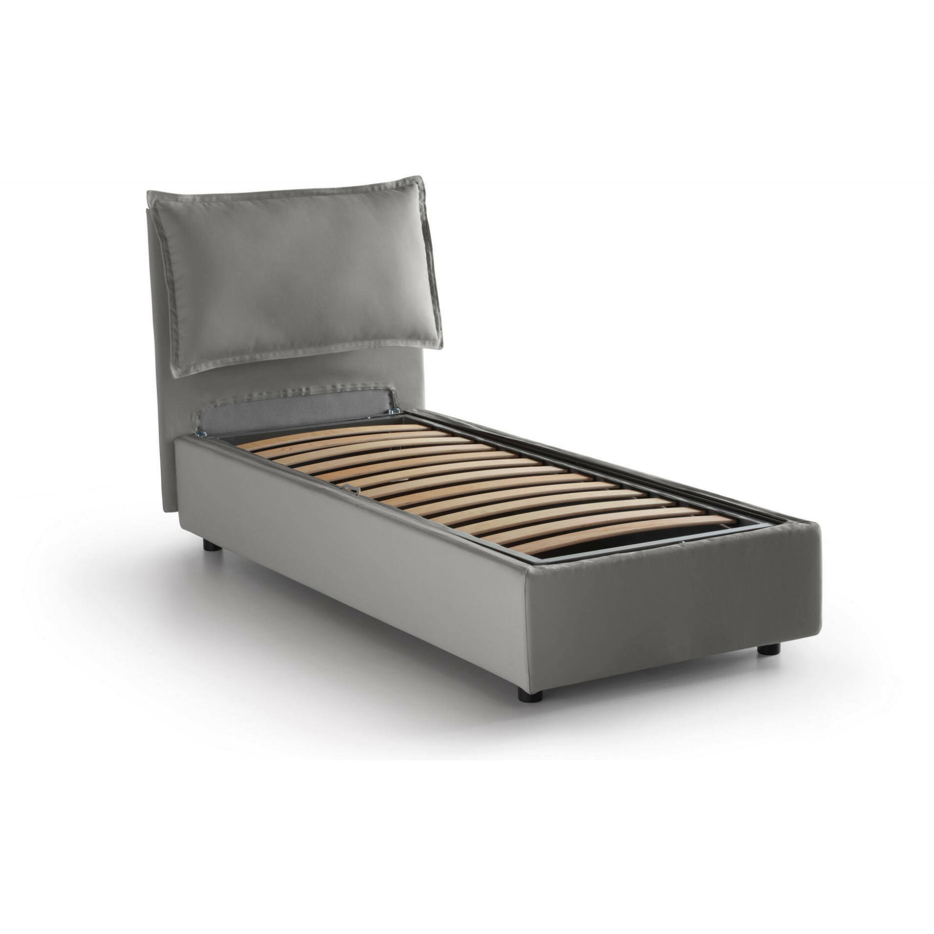 Letto singolo Armaduk, Letto contenitore con rivestimento in tessuto, 100% Made in Italy, Apertura frontale, con materasso Cm 80x190 incluso, Grigio