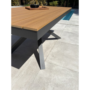 LAMU - Table de jardin en alu plateau polywood aspect bois - Gris anthracite