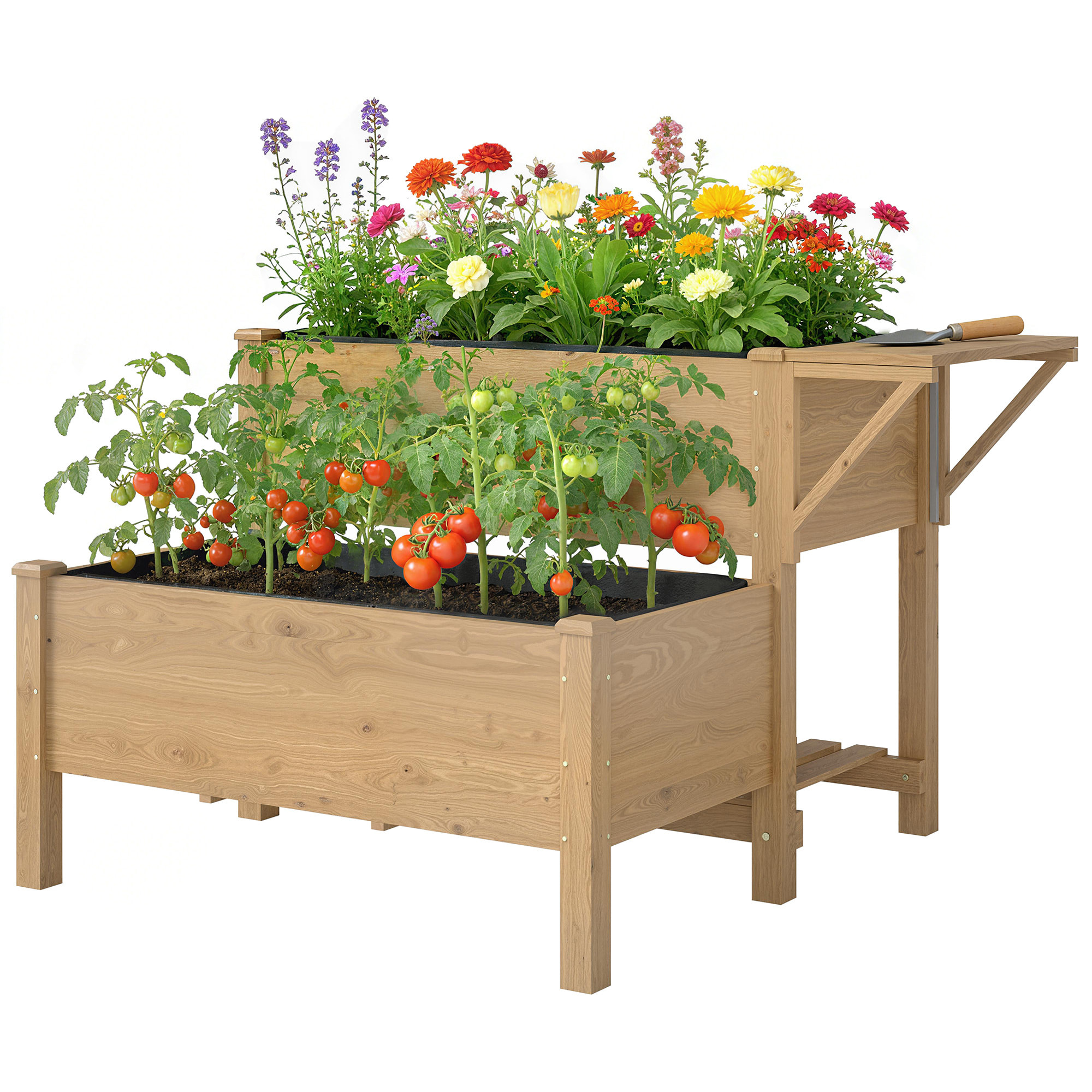 Carré potager bois en escalier sur pieds 2 niv. 2 étagères