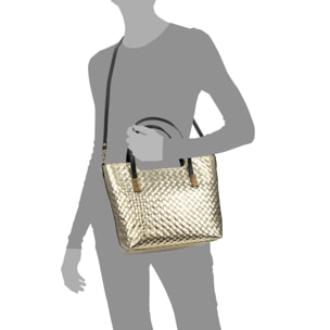 Agostina borsa tote donna. Pelle autentica Camoscio con incisione intrecciata e laccato lucido.