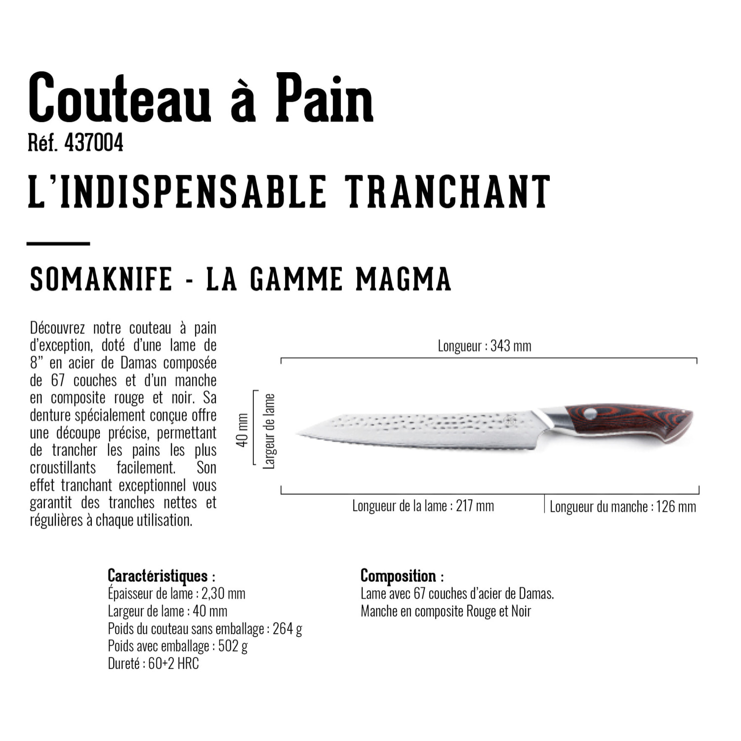 Couteau à pain 8 pouces, gamme Magma