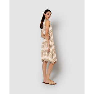 Vestido corto bambula detalles plisados bora beige