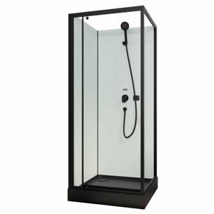 Cabine de douche carrée 80x80x200cm - Porte pivotante - Fonds Blancs - Receveur et Profilés Noirs