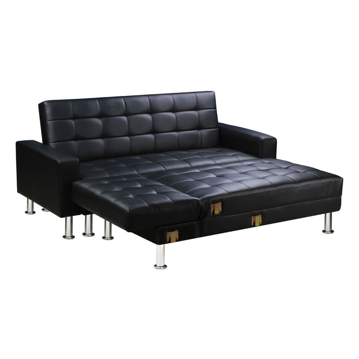 Canapé d'angle convertible et réversible "Theo" - 258 x 82/147 x 82 cm - 4 places - Noir
