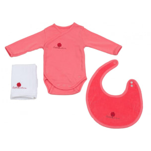 Set Body/Bavoir/Lange 3 mois Coton bio Corail