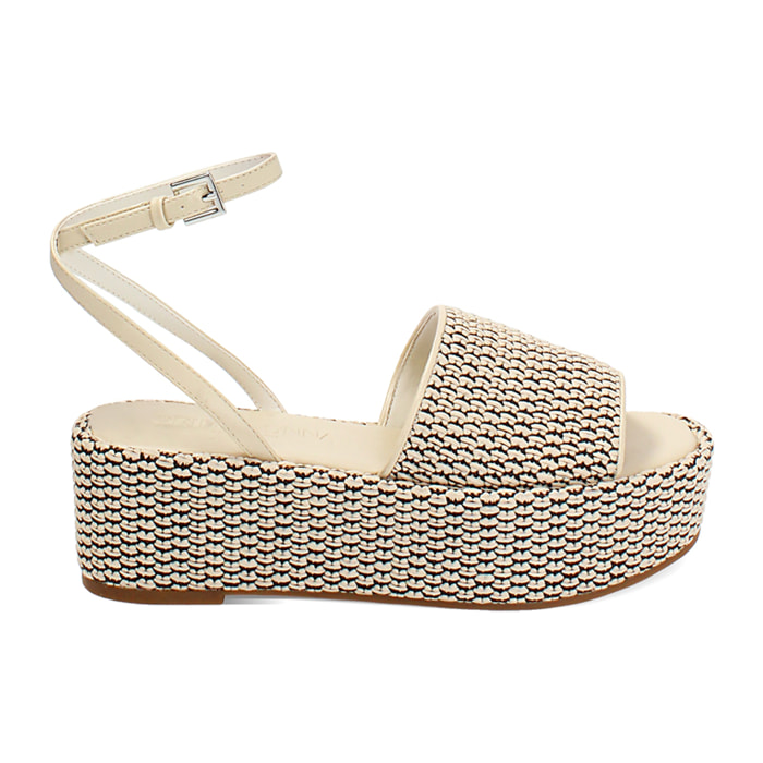Zeppe donna panna nere in raffia