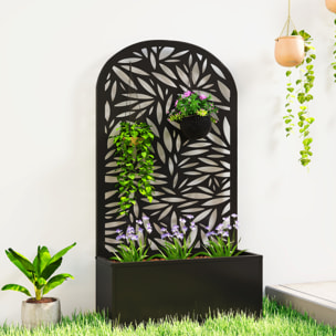 Jardinière treillis haut design graphique feuillage 61 x 23 x 113 cm métal époxy noir