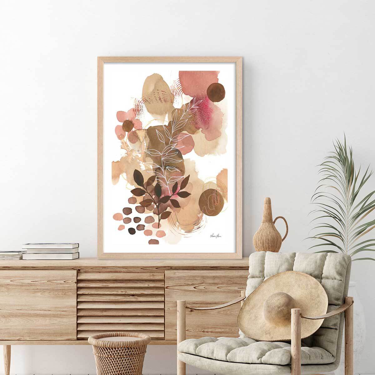 Affiche Bonheur floral Affiche + cadre en bois - Chêne