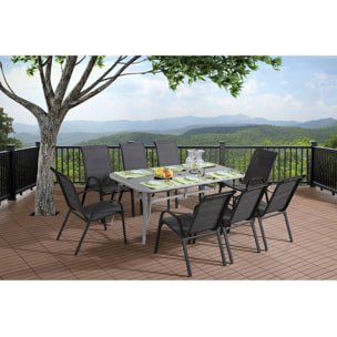 Table et chaises de jardin en textilène "cordoba + Porto" 8 personnes gris foncé