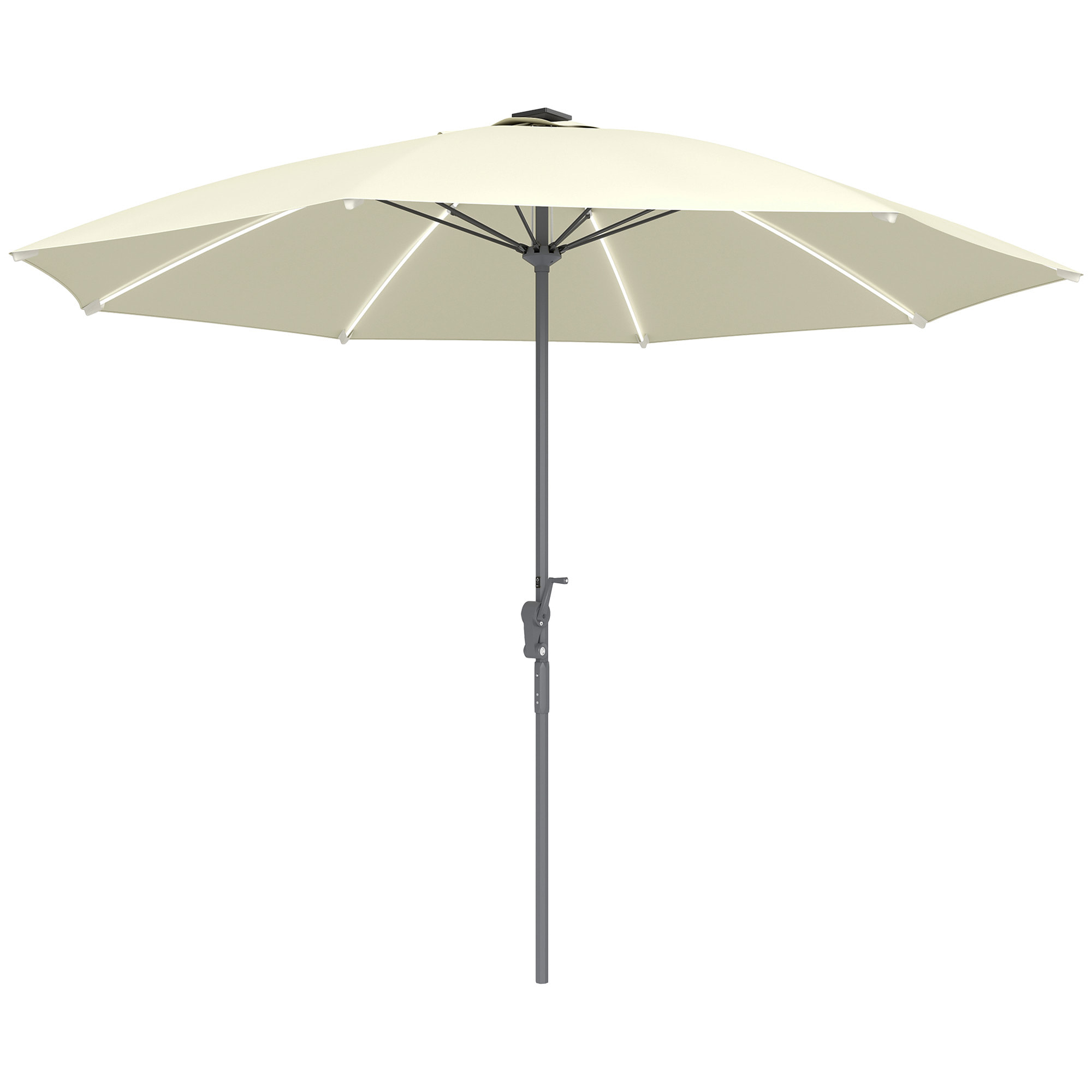 Sombrilla Terraza Exterior con Luces LED Ø300x256 cm Sombrilla de Jardín con Manivela Techo de Ventilación Protección UV50+ y Poste de Aluminio Parasol para Patio Piscina Playa Crema