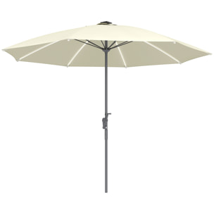 Sombrilla Terraza Exterior con Luces LED Ø300x256 cm Sombrilla de Jardín con Manivela Techo de Ventilación Protección UV50+ y Poste de Aluminio Parasol para Patio Piscina Playa Crema
