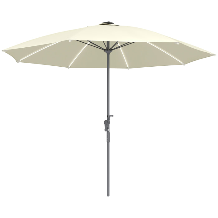 Sombrilla Terraza Exterior con Luces LED Ø300x256 cm Sombrilla de Jardín con Manivela Techo de Ventilación Protección UV50+ y Poste de Aluminio Parasol para Patio Piscina Playa Crema