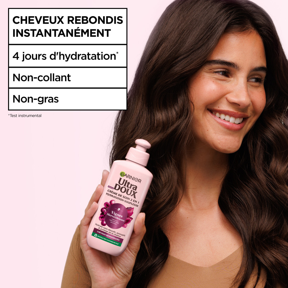 Lot de 6 - Garnier Ultra Doux Vignes Merveilleuses Crème de Soin 2-en-1 Hydratation Souplesse 200ml - Homme & Femme
