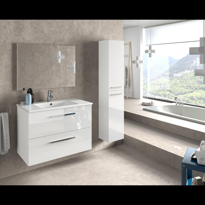 Mobile Bagno Sospeso Armadietto A Colonna Armadio Pensile Sospesa 2 Ante 4 Ripiani Elegante Minimal 30 x 25.5 x 150 cm Bianco Lucido Laccato