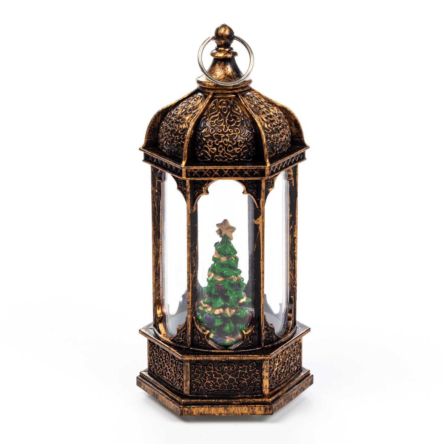 Candil navidad con luz y efecto nieve de 14cm. Diseño Árbol de Navidad.