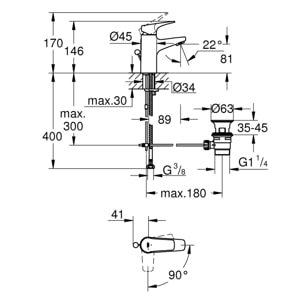 GROHE Start Flow Mitigeur monocommande Lavabo Taille S Chromé 23769000