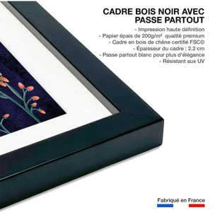 Affiche princesse aux fleurs Affiche sous cadre noir