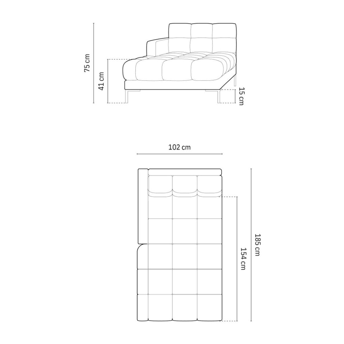 Méridienne gauche "Bali" en tissu structurel gris foncé