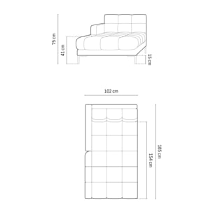 Méridienne gauche "Bali" en tissu structurel gris foncé