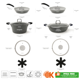 Batterie de cuisine 6 pièces Excelsa Forn-Ok, aluminium antiadhésif, gris effet pierre