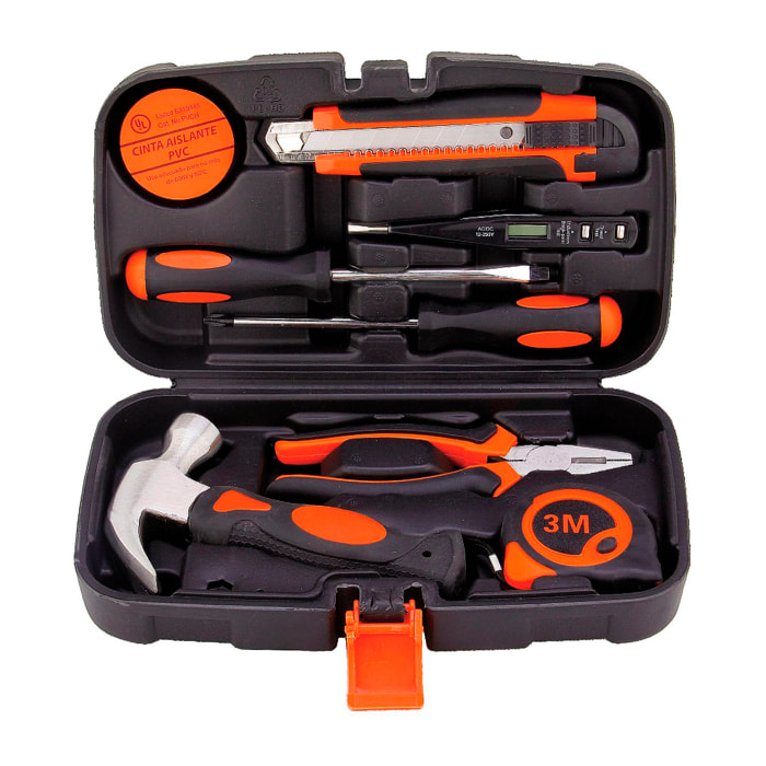 Set di strumenti domestici con valigia di trasporto e 9 pezzi.