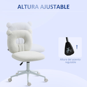 Silla de Escritorio Moderno de Borreguillo Silla Giratoria Infantil con Asiento Ajustable en Altura y Respaldo en Forma de Oso Carga 120 kg