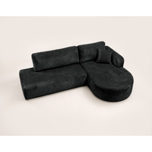 Miro - Canapé d'angle droit 4 places convertible avec coffre en velours texturé - Gris Anthracite