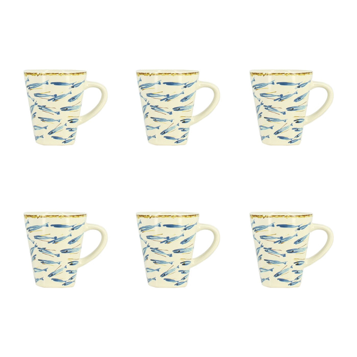 Lot de 6 tasses 20cl en grès à motif poisson MARIUS