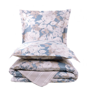 Parure housse de couette 240x220 cm et 2 taies d'oreiller 63x63cm satin de coton imprimé