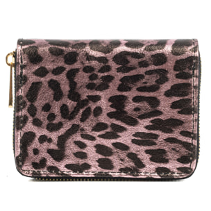 Avelengo cartera mujer, de piel auténtica Gamuza con estampado animal print leopardo lacada brillante.