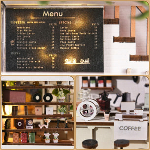 Casa de flores de café. Book Nook de madera, diseño 3D realista con gran detalle y luces led.