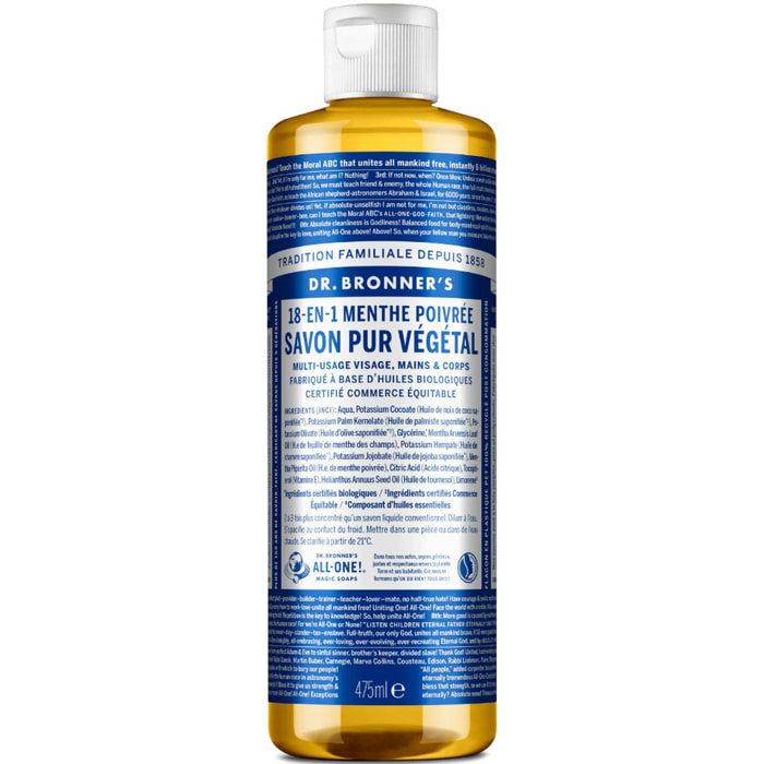 Savon liquide Menthe poivrée  - Un savon de Castille liquide naturel 18-en-1