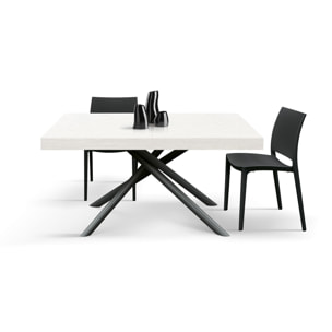 Tavolo CARRARA in legno, finitura bianco frassinato e base in metallo verniciato antracite, allungabile 180×90 cm – 260×90 cm