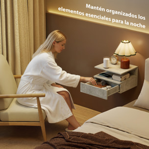 Juego de 2 Mesitas de Noche Flotantes, Mesillas de Noche Dormitorio con Cajón, Estante Abierto, Ahorra Espacio, Diseño Moderno, para Sala de Estar, 35x32x22,5 cm, Gris