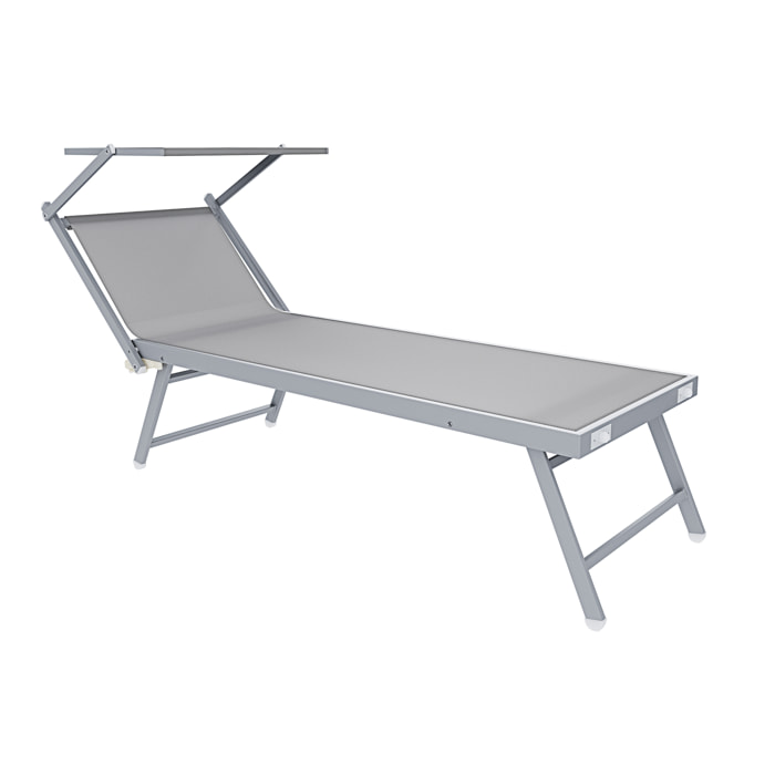 Lettino Prendisole Pieghevole Professionale in Alluminio e Tessuto Textilene Tettuccio Orientabile Parasole Sdraio Mare Spiaggia 182x60x38 cm Grigio