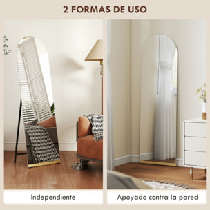 Espejo de Cuerpo Entero Curvado 160x50 cm, Espejo de Pie o Apoyado en la Pared, sin Marco, Base de Madera, para Salón, Dormitorio, Pasillo, Entrada