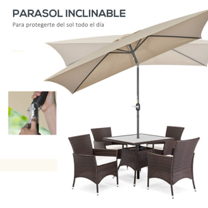 Outsunny Sombrilla de Aluminio 200x300x240 cm Parasol Rectangular de Jardín Inclinable con Manivela y Poste Desmontable para Terraza Piscina Patio Exterior Caqui