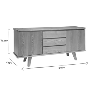 Buffet scandinave en bois clair 2 portes 3 tiroirs L160 cm FIFTIES