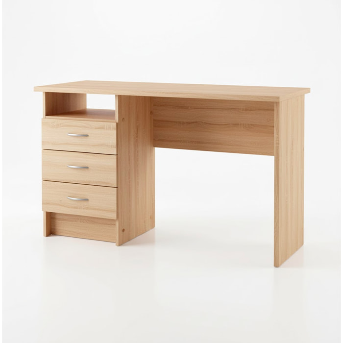 Scrivania Moderna Con 3 Cassetti E Vano a Giorno Desk Salvaspazio Per Home Office Studio E Cameretta Piano di Lavoro Ampio 120.1X48.1X72.6 Cm Rovere