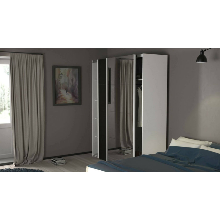 Guardaroba 2 ante Taxus, Mobile camera da letto, Cabina armadio portabiti, Armadio appendiabiti, 182x61 h220 cm, Bianco e Nero