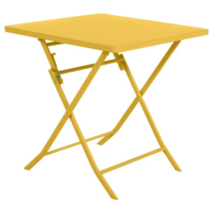 Table de jardin pliante carrée "Greensboro" jaune moutarde 2 places en acier traité époxy