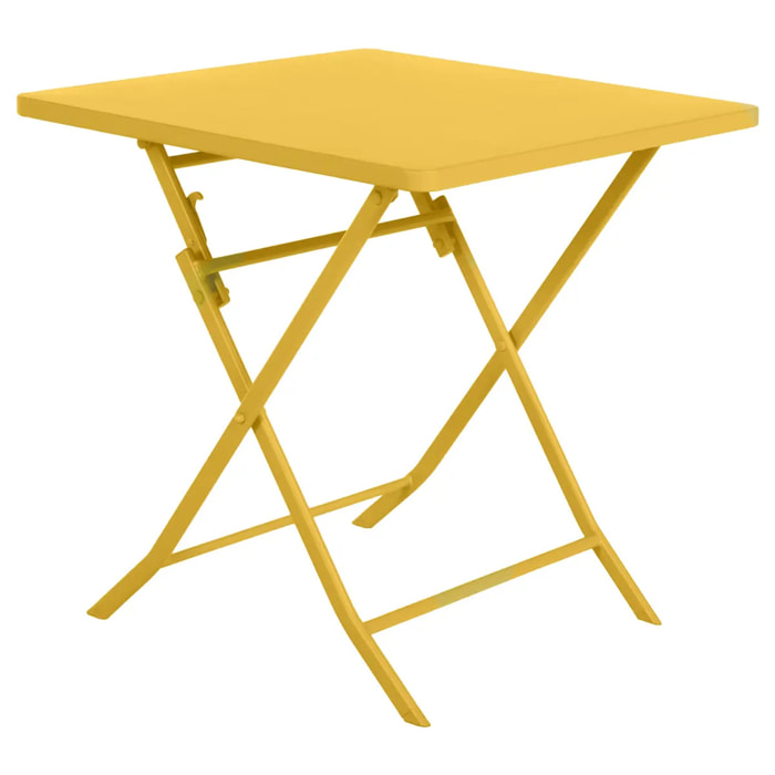 Table de jardin pliante carrée "Greensboro" jaune moutarde 2 places en acier traité époxy