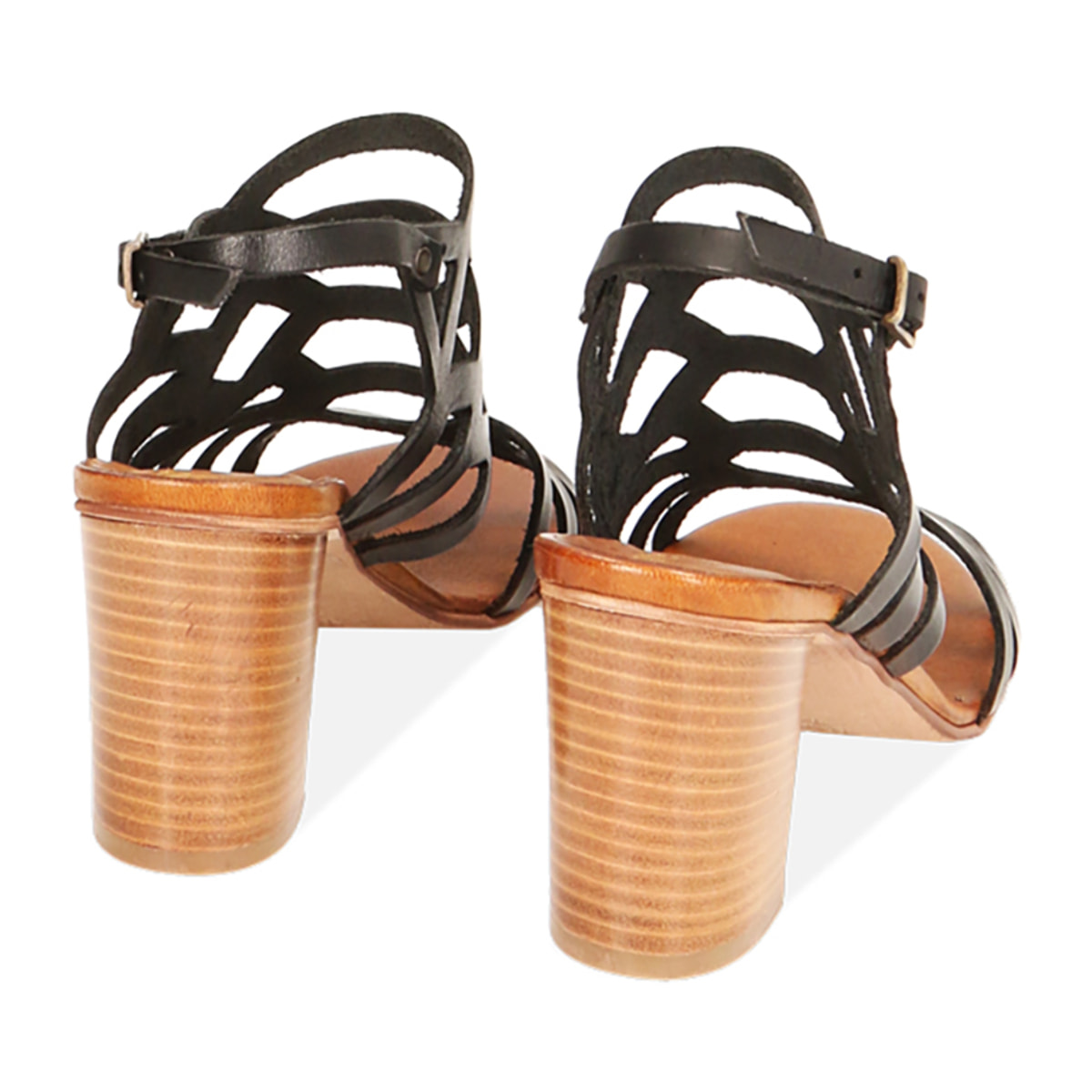 Sandali cage neri in pelle di vacchetta, tacco 8 cm