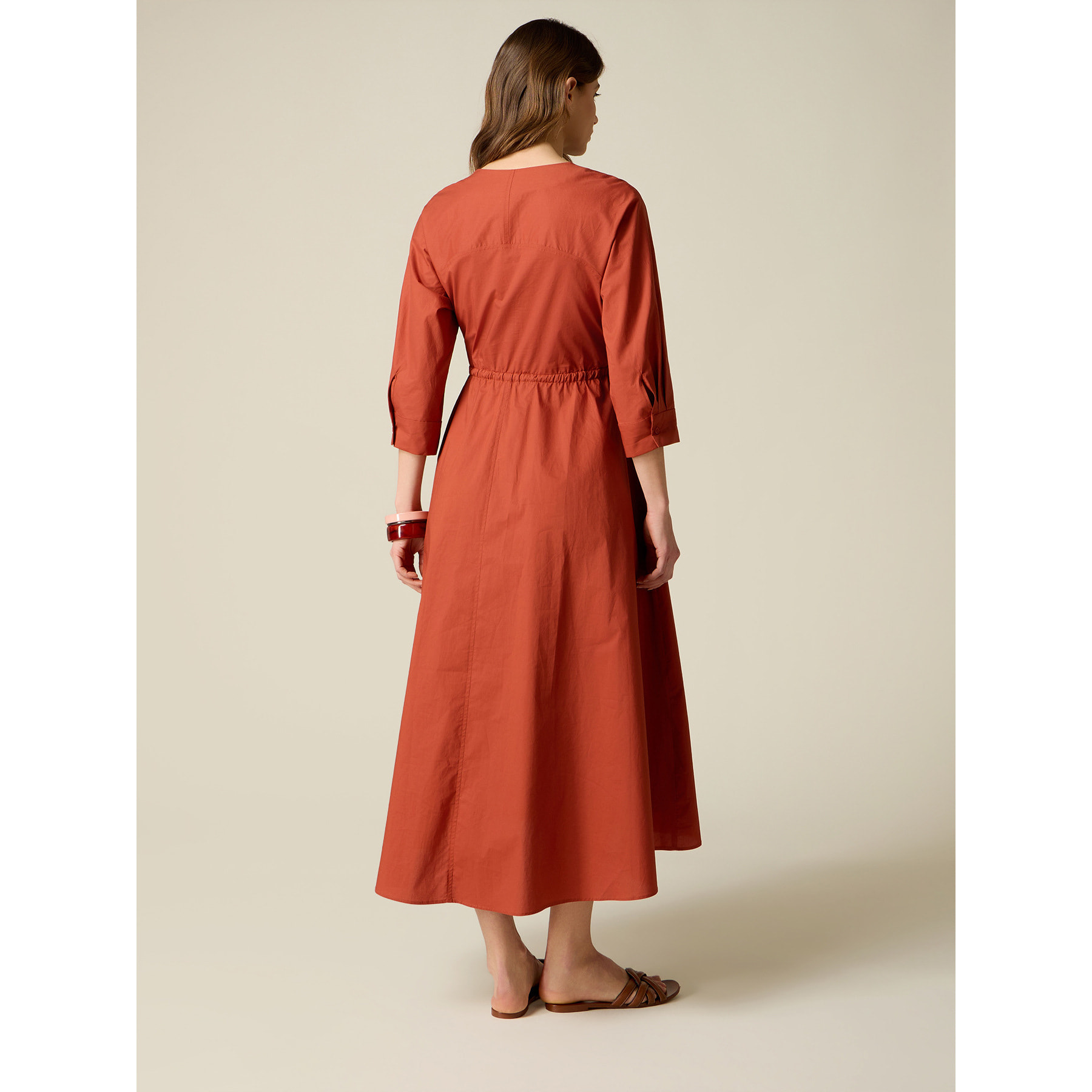 Oltre - Vestido cruzado de popelín - Naranja sol