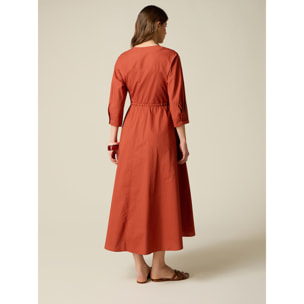 Oltre - Vestido cruzado de popelín - Naranja sol
